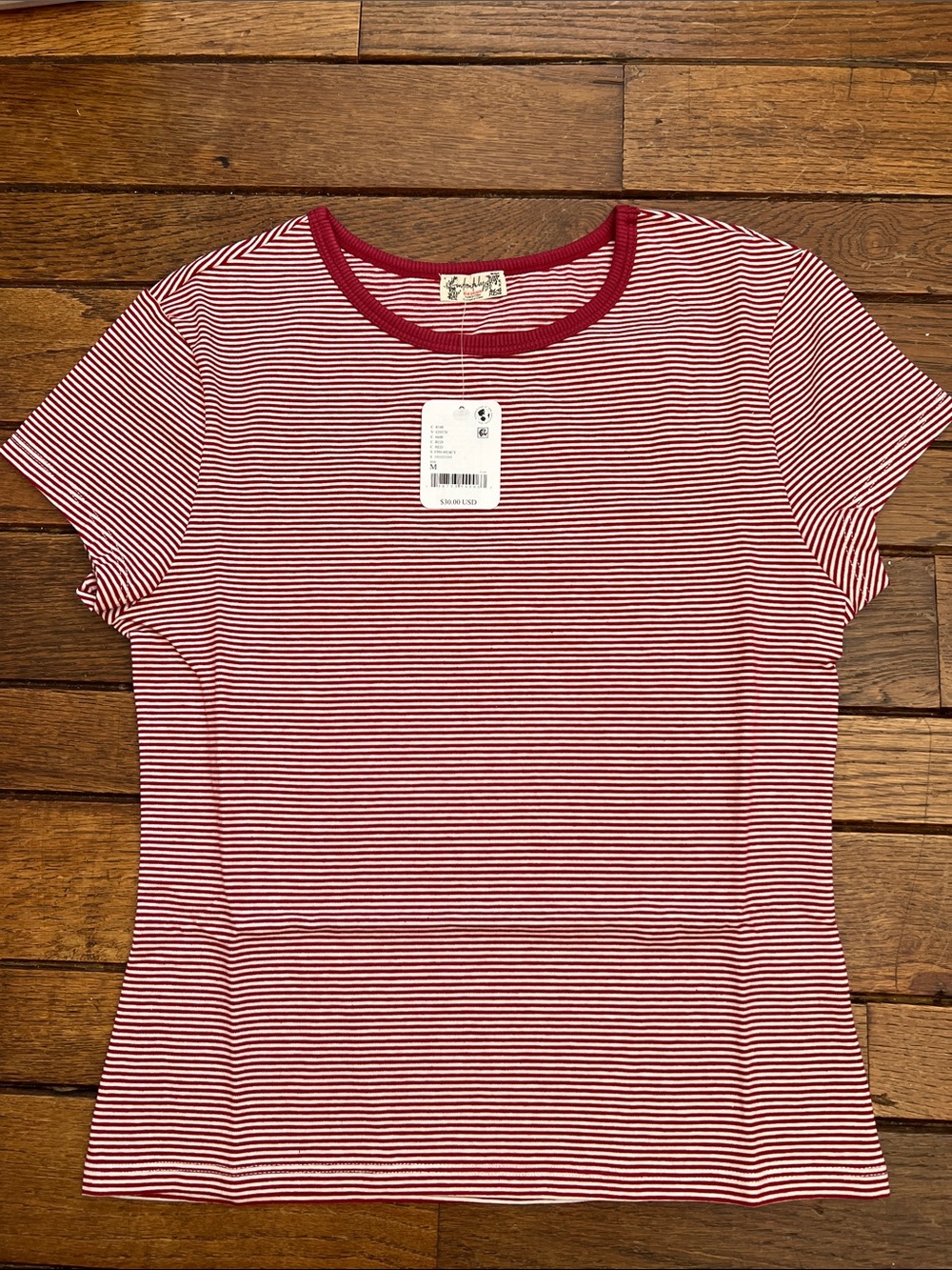 Free People Red Stripe Morning Page Baby Short Sleeve Tee Size Medium NWT